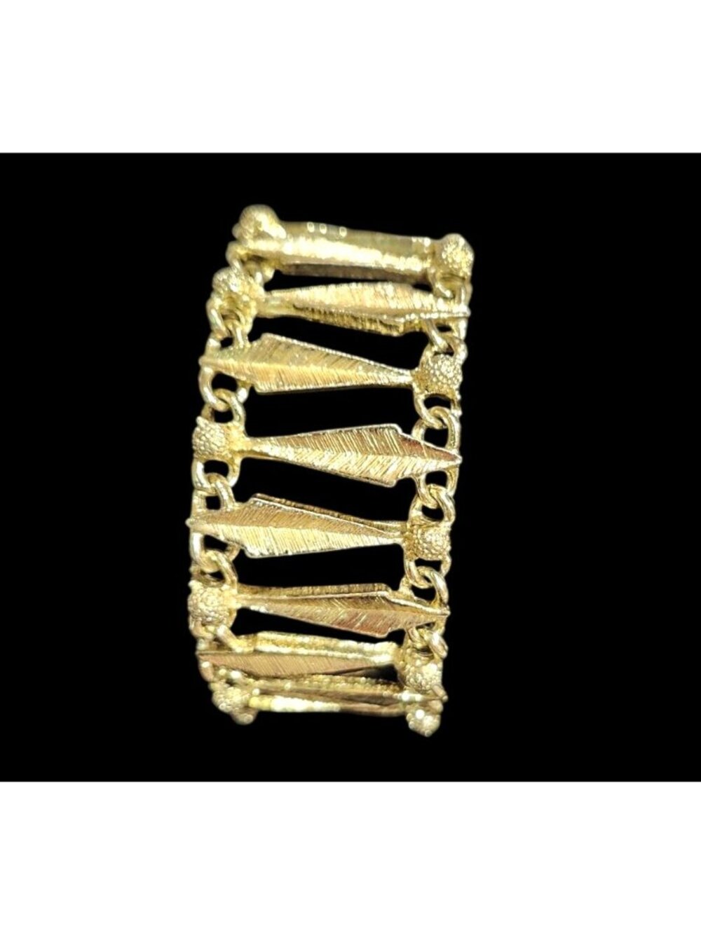 Vintage Gold Tone Wide Bracelet Textured Abstract Design Egyptian Revival - Picture 4 of 6
